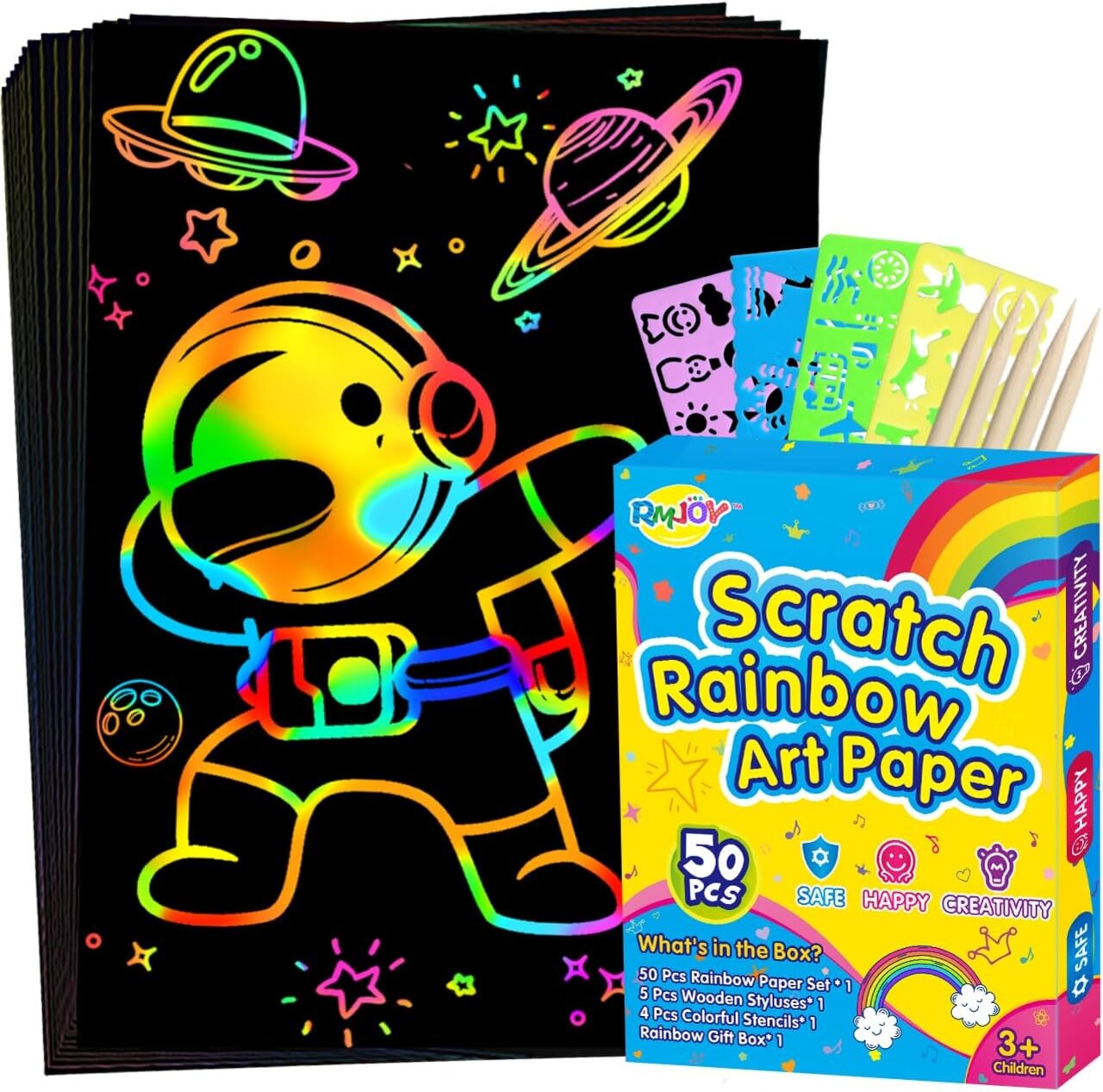 Rainbow Scratch Paper Art for Kids – 60PCS Magic Arts & Crafts Set for Boys & Girls Ages 4-9 (Rainbow)